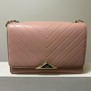 Karl Lagerfeld Blush Quilted Leather Crossbody with Gold Chain